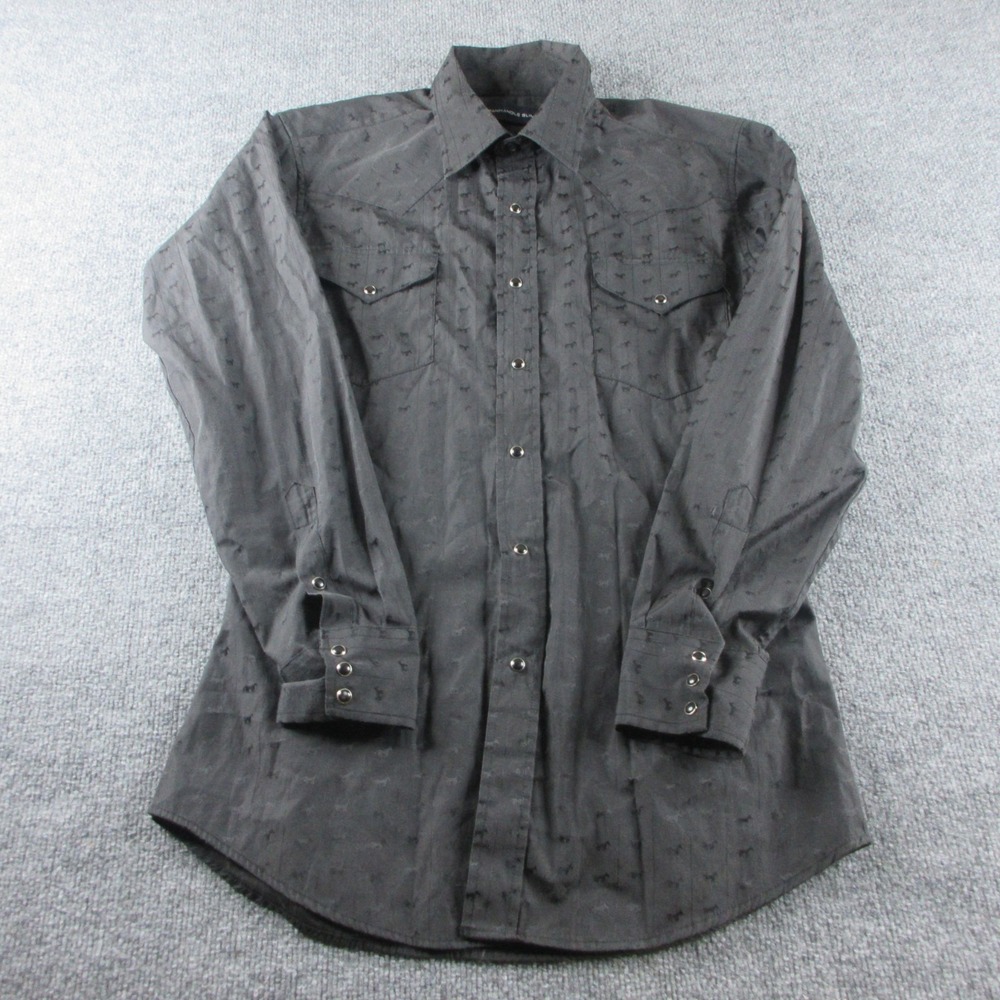 Panhandle Shirt Mens 15 1/2-35 Black Long Sleeve Button‎ Up Horses Western Rodeo